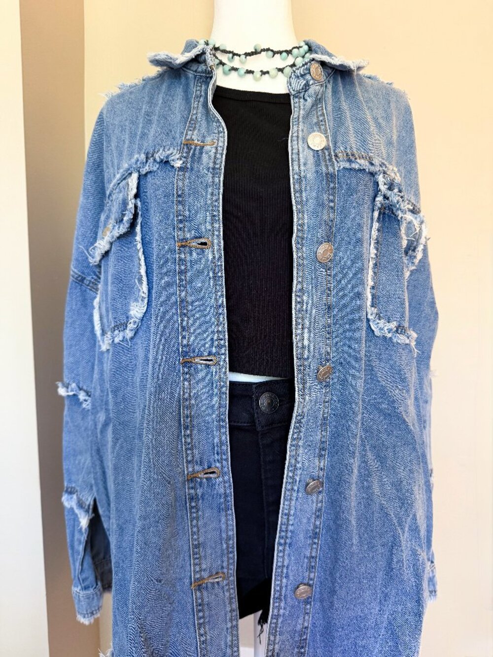 Mazik Distressed Denim Button-Down Shirt – Size Small